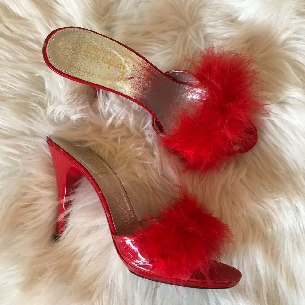 Red Fluffy Fredrick’s of Hollywood Slip On Heels